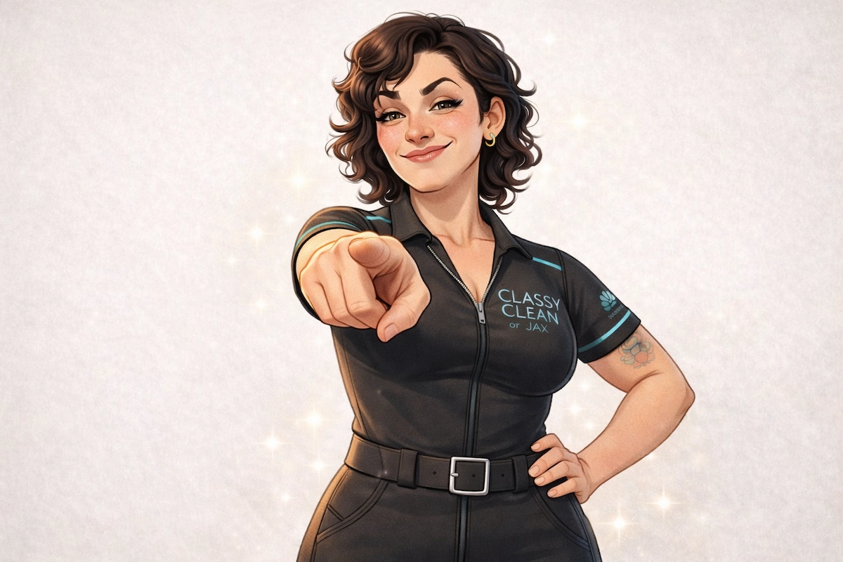 Tesa, owner of Classy Clean of JAX, pointing straight at you
